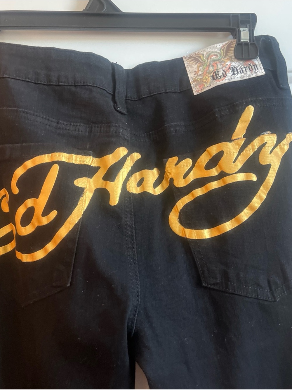 Vtg Ed Hardy Flare Jeans Women's Black Denim Love Kills Slowly Graphic